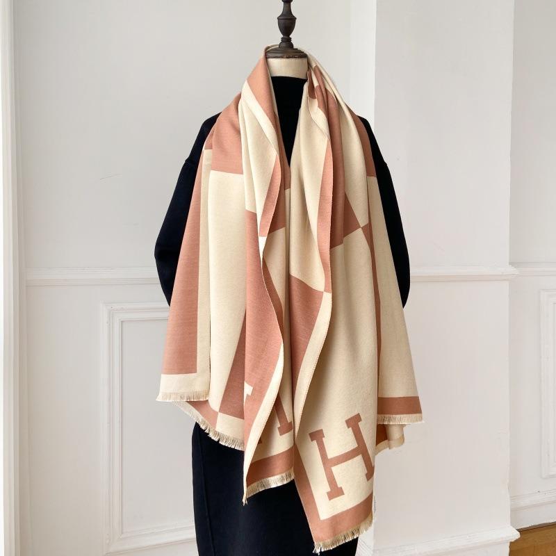 Cashmere air-conditioned room color matching shawl women's outer wear winter new versatile simple warm scarf versatile scarf dual-purpose
