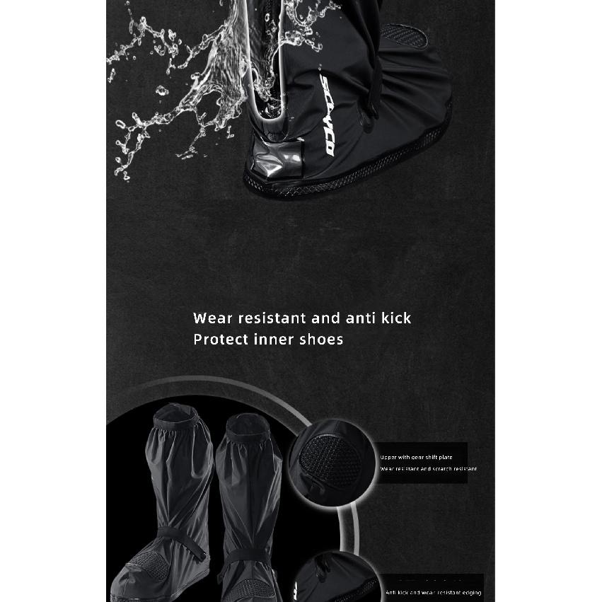 SCOYCO Motorcycle High Tube Rain Boots Covers Waterproof Rainproof Non-Slip Motocross Scooter Reusable Riding Rain Shoes Cover