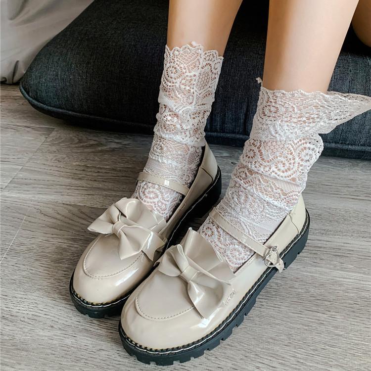 Japanese JK Lace Women's Mesh Ruffle Socks: Sweet Hollowed-Out Princess Court High Socks