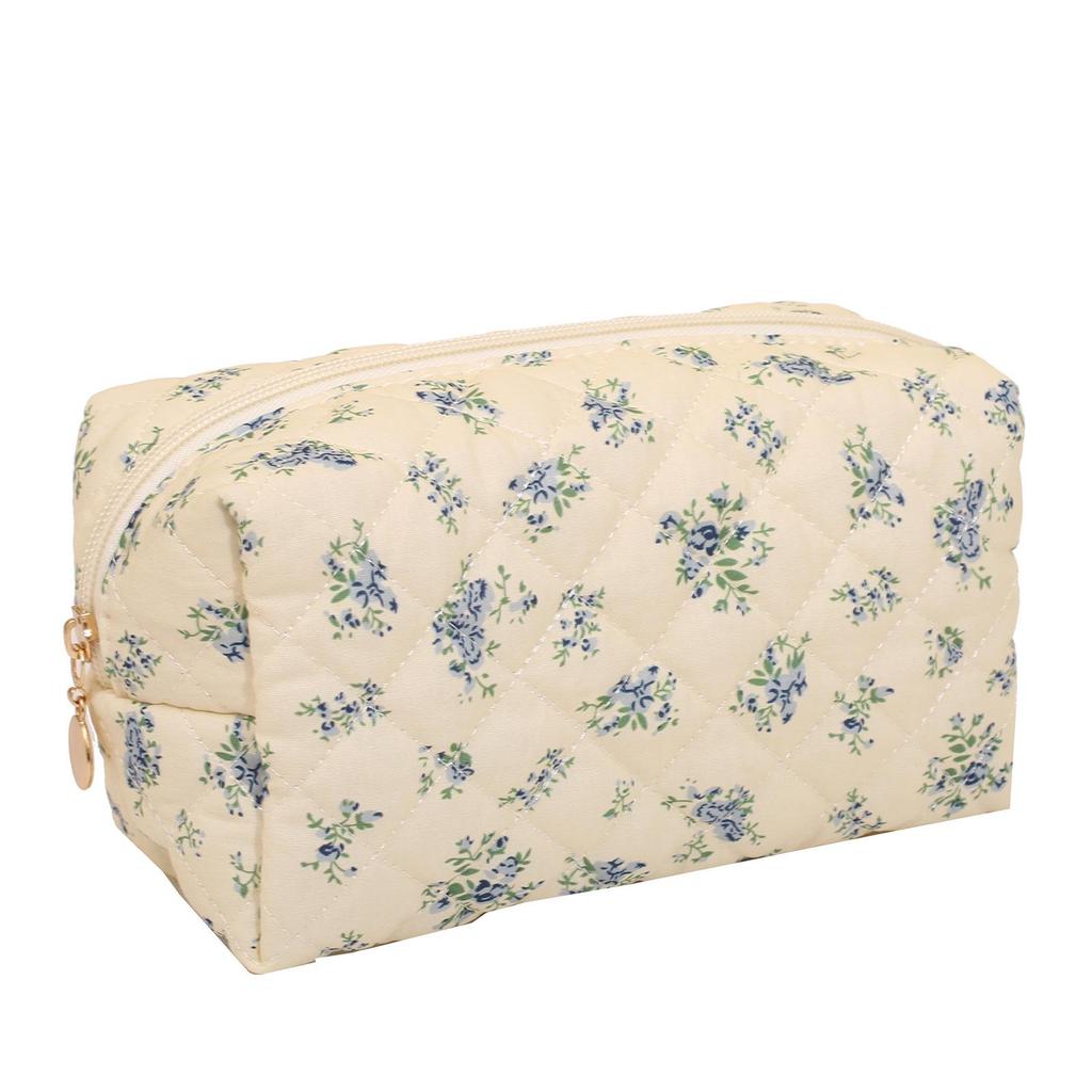 Floral Quilted Cotton Makeup Bag: Large Capacity Student Pencil Case & Toiletries Organizer