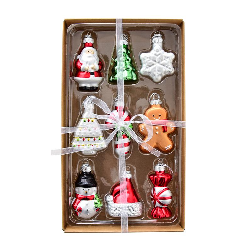 Christmas Decorations Creative Painted Glass Ornaments - Santa, Snowman & Christmas Tree Hanging Charms