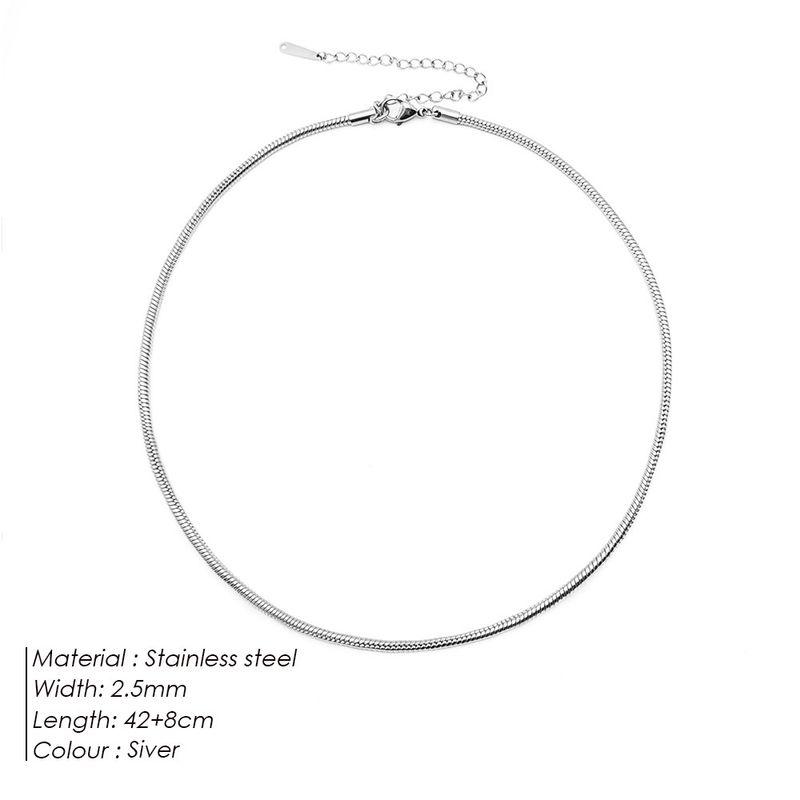 

Steel Necklace Round Snake Chain for Women Simple Light Luxury Plain Chain Couple Clavicle Chain European and American Fashion Snake Bone Chain Width 2.5mm, Length 42+8Cm-Silver