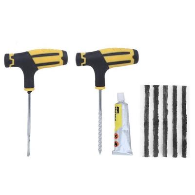 Kit de réparation de pneu tubeless - Outil de réparation - Noir - Pour vélo, moto, voiture - 6 pièces