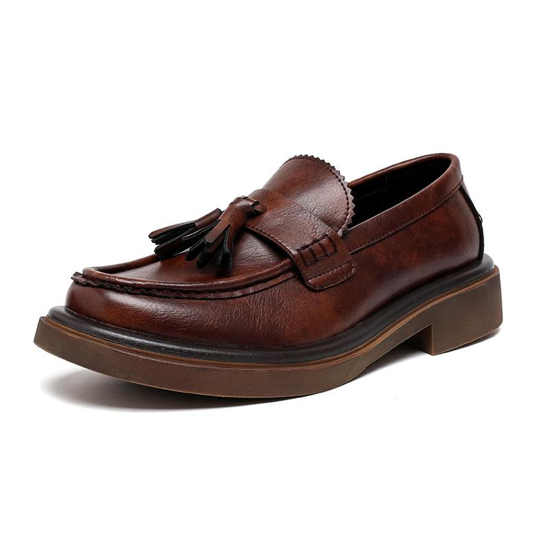

Hot-selling thick-soled loafers men s round head Korean version fringed one-pedal business casual shoes 43188-R 44 світло-коричневого кольору