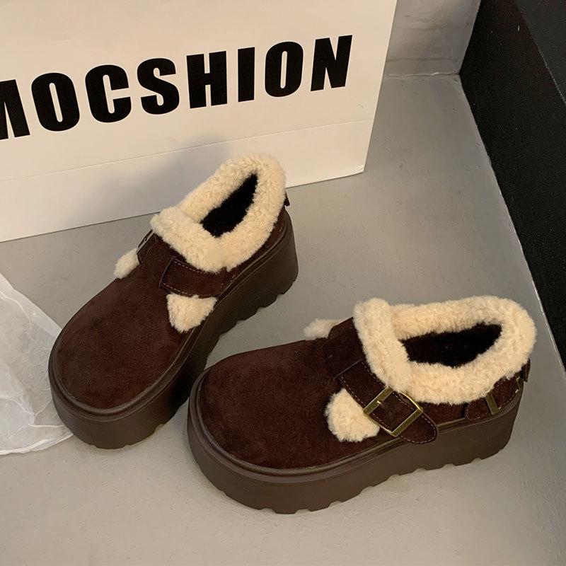 

Женские больших размеров на мягкой подошве с увеличением высоты теплые меховые зимние нескользящие износостойкие снежные ботинки плюшевая подкладка уличные спортивные хлопковые ботинки 40 темно-коричневого