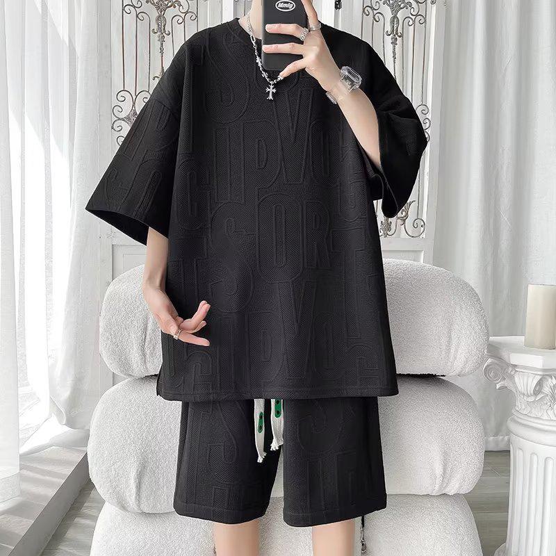 

Мужская модная футболка оверсайз с вафельной текстурой: Высококлассный, Свободный крой, Короткий рукав, Большой размер, Летний стиль. L чёрный