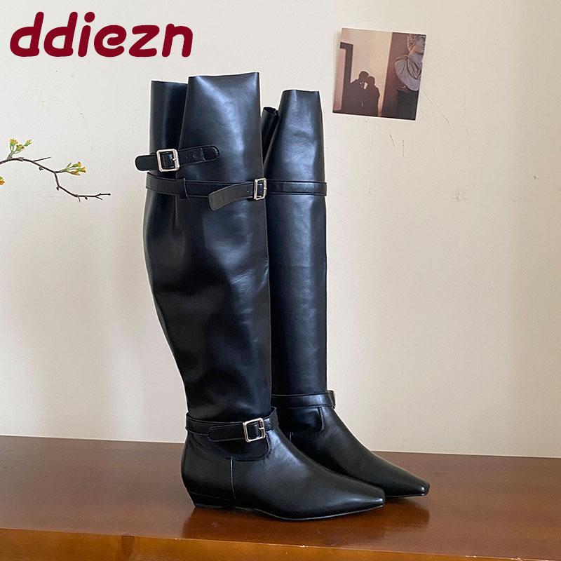 Fashion Fashion Pointed Toe Women Knee High Boots Female Buckle Shoes Party Modern Ladies Long Boots With Height Increasing Shoes