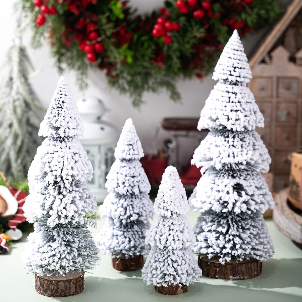 Christmas Tree Ornaments Small Decorative Snow Pine Tree with Base Party Supplies for Home Holiday Desktop Decoration
