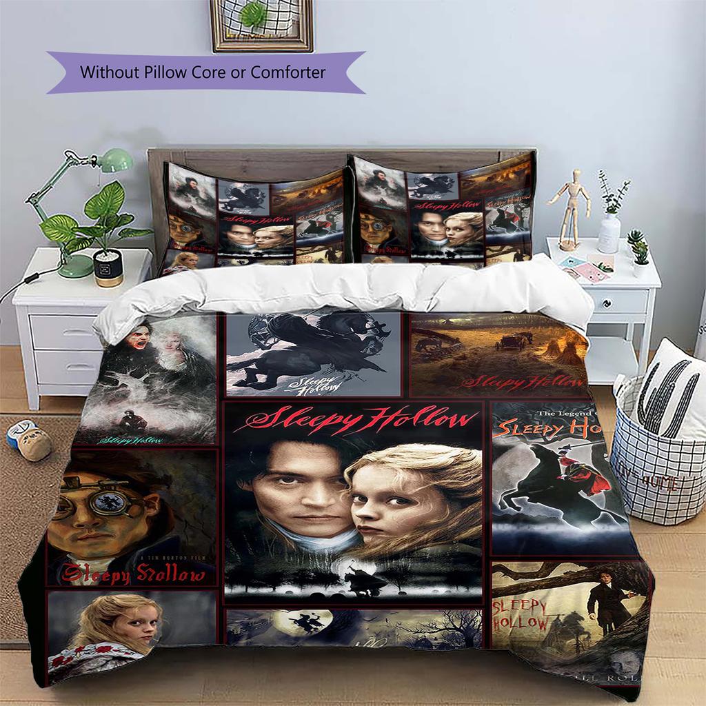 Movie Puzzle Pattern Bedding Quilt Set Quilt Cover Pillowcase Home Decoration Gift (1 * duvet cover + 2 * pillowcase, without core)