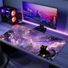 Desk Mat Purple Starry Sky Black Cat Print Anti Slip Rubber Mousepad Stitched Edge Keyboard Pad For Pc Laptop Gamers Table Decor