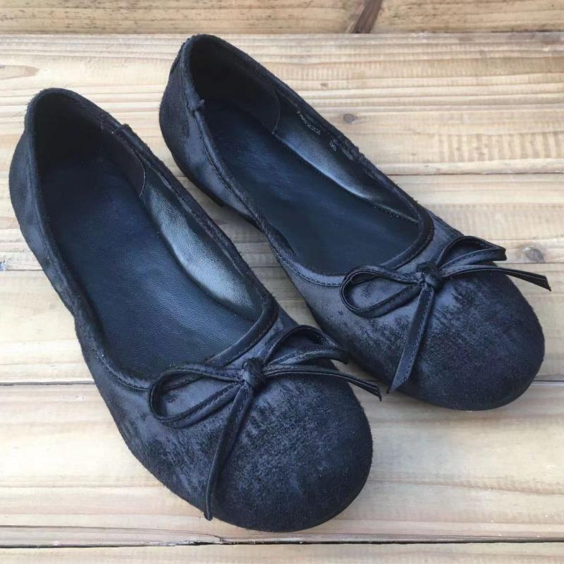 Paris Silk Bow Ballet Shoes Women's Round Head Light Mouth Flat Bottom One Pedal Soft Sole Silver Mary Jane Single Shoes