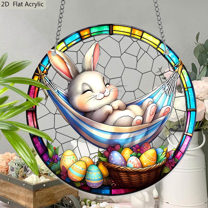 Acrylic Easter Bunny Hammock Suncatcher Stained Glass Effect Window Hanging Ornament Easter Lover Gifts