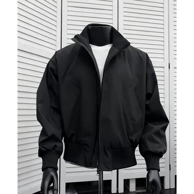 Men's Autumn Brown Bomber Jacket, Stand Collar Baseball Style