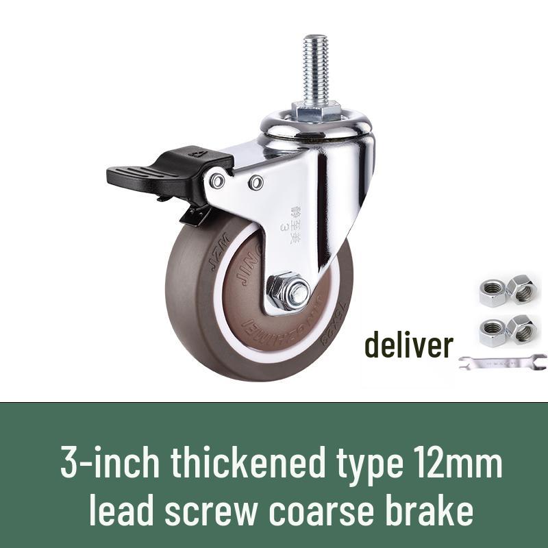 Rueda giratoria de goma universal con freno y rodamiento silencioso - Rosca M6/M8/M10/M12, Rodillo blando