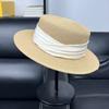 French Elegant Straw Flat Top Hat Women's Summer Sunscreen Sun Hat Seaside Holiday Straw Hat Tide