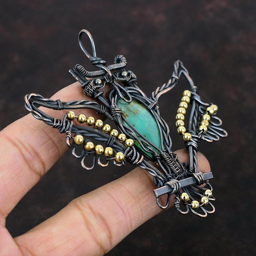 Chrysoprase Pendant Copper Wire Wrapped Pendant Owl Pendant Copper Jewelry Handmade Pendant Wire Wrap Jewelry Gemstone Pendant Wedding Gift
