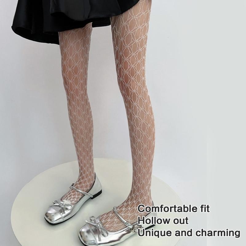 Women See Through Fishnet Pantyhose Stockings Japanese Aesthetic Hollowed Geometric Circle Pattern Mesh Tights Leggings