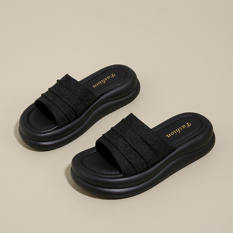 Muffin thick-soled one-word cool slippers outer wear women's shoes 2025 new spring and summer beach casual versatile cool slippers