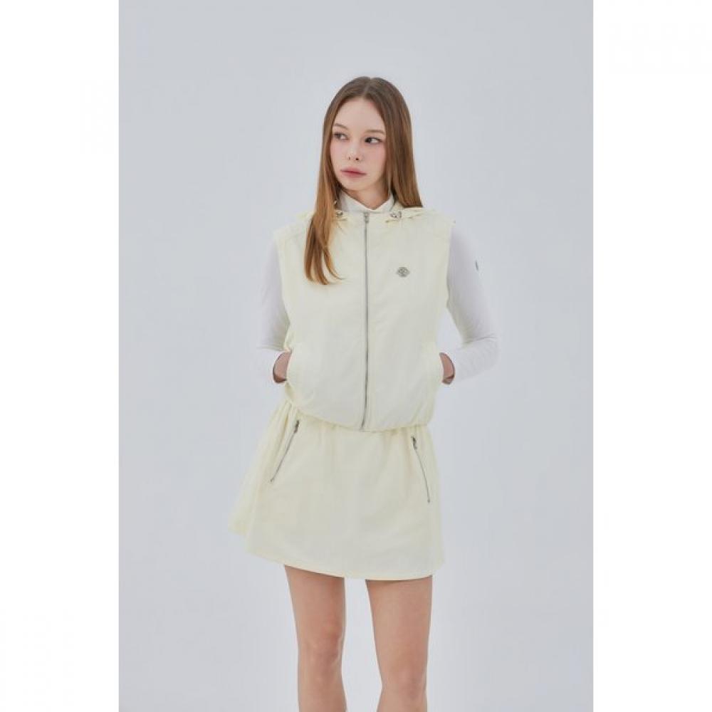 GOXO Essential Hooded Woven Zip Up Vest Cream
