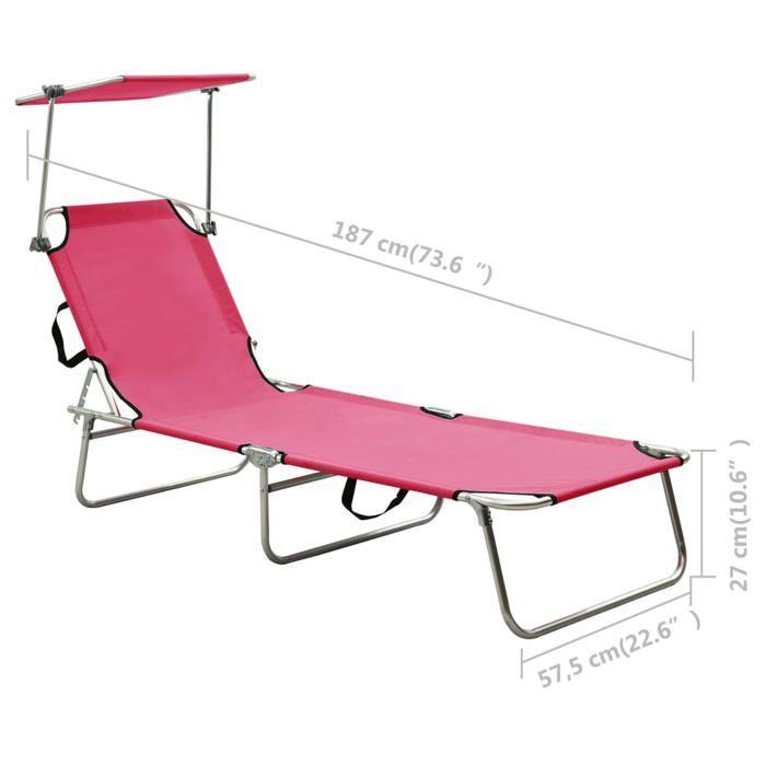 VidaXL Chaise Longue Pliable avec Auvent Transat de Patio Bain de Soleil d'Extérieur Chaise Longue de Terrasse Jardin 310363