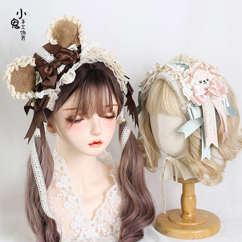 Original Handmade Angel Bear Boy Headband Small Accessories Small Top Hat Sweet Cute Bear Ear Lolita Flower Ball