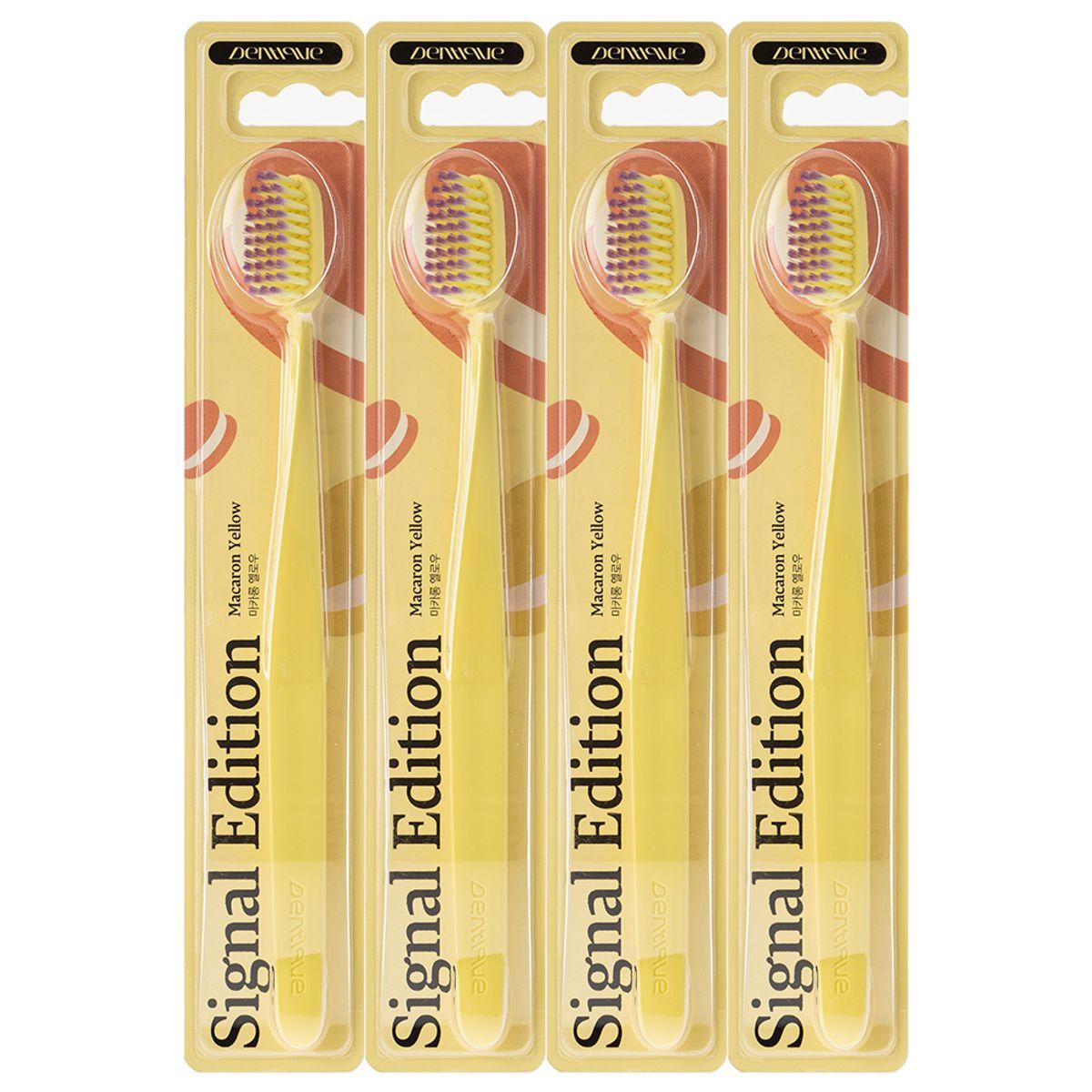 4 Macaron Yellow Fine Bristle Toothbrushes