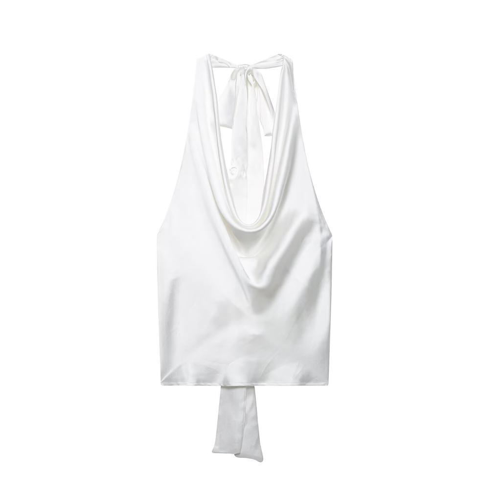 European and American Style, New Women's Clothing, Classic, Neck Collar Silk Satin Textured Top 2892650