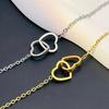 18k Gold-Plated Titanium Heart Double Ring Necklace - Minimalist & Versatile Design for Women