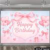 2D Flat Soft Pink Birthday Banner Pastel Bow & Heart Themed Backdrop for Baby Shower & Birthday