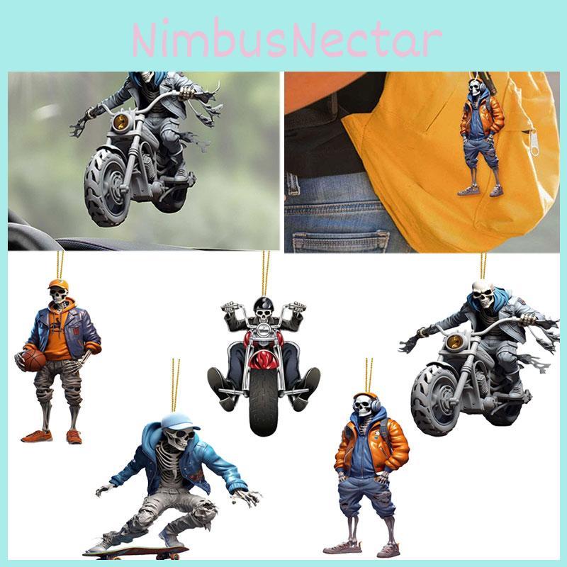 Cute Acrylic Halloween Skull Car Hanging Ornament Halloween Christmas Tree Decorations Festive Home Decor