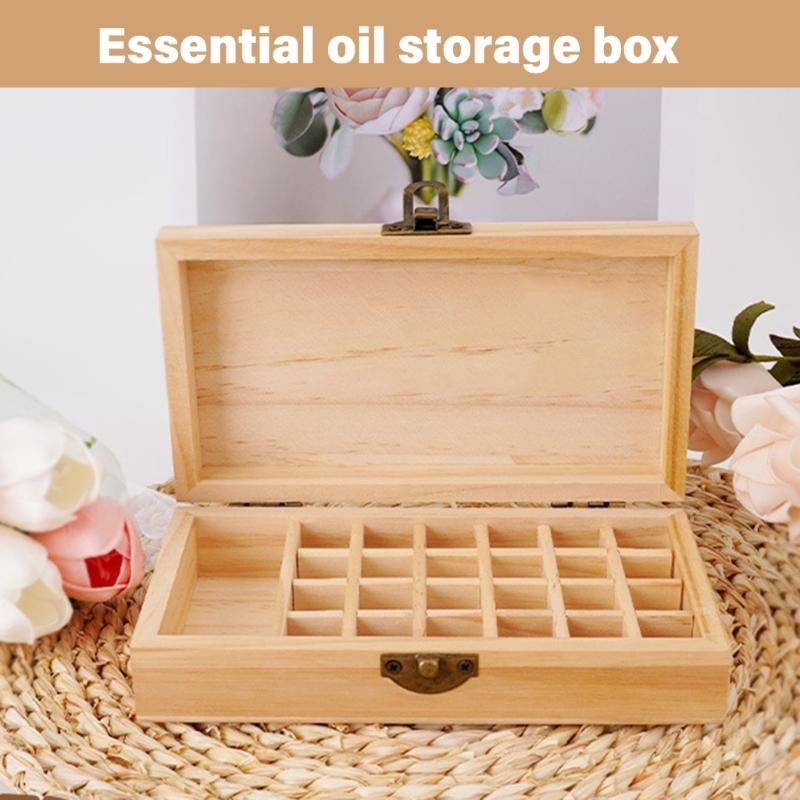 Functional Wood Essential Oil Container Natural Wood Essences Organizers with 25Bottles Holder Slot for Beauty Salon