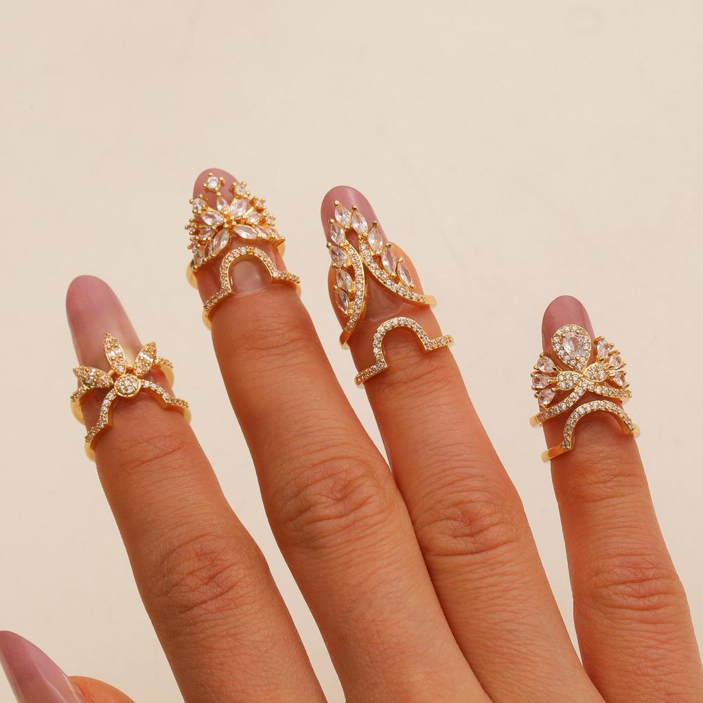 Premium Copper Zirconia Nail Protector Ring – Trendy Open Style Finger Ornament for Nail Art