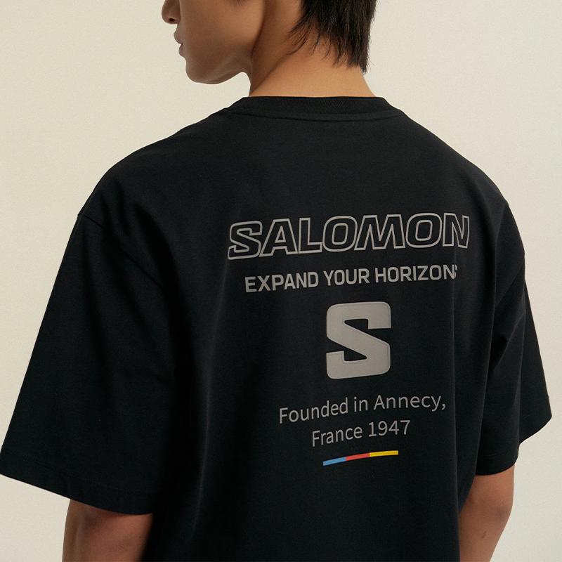 SALOMON Uni Blast Series Cool Sensation Letter Round Neck Pullover Short Sleeve T-Shirt Unisex T-Shirts Black C28083