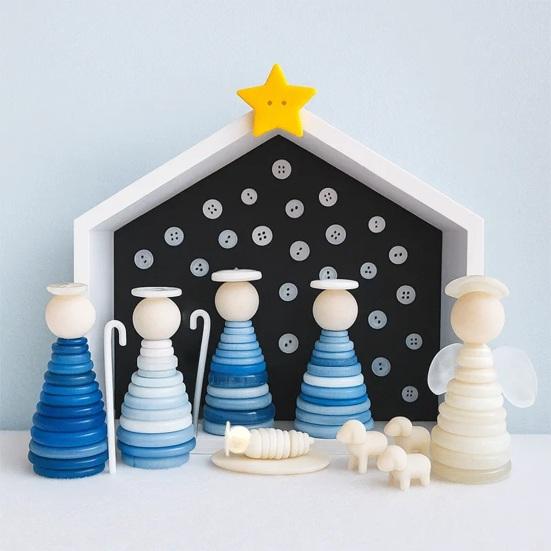 DIY Button Nativity Scene Kit Christmas Craft Set with Buttons Beads