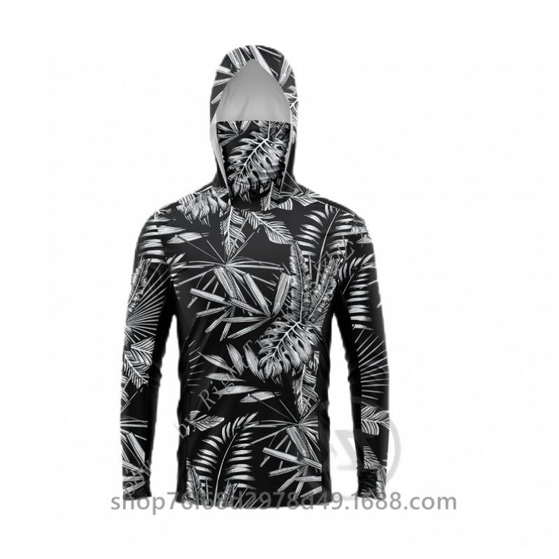 Mens Quick-Dry Ice Silk Long Sleeve Fishing Shirt With Hood Integrated Face Cover Camo Outdoor Performance Top