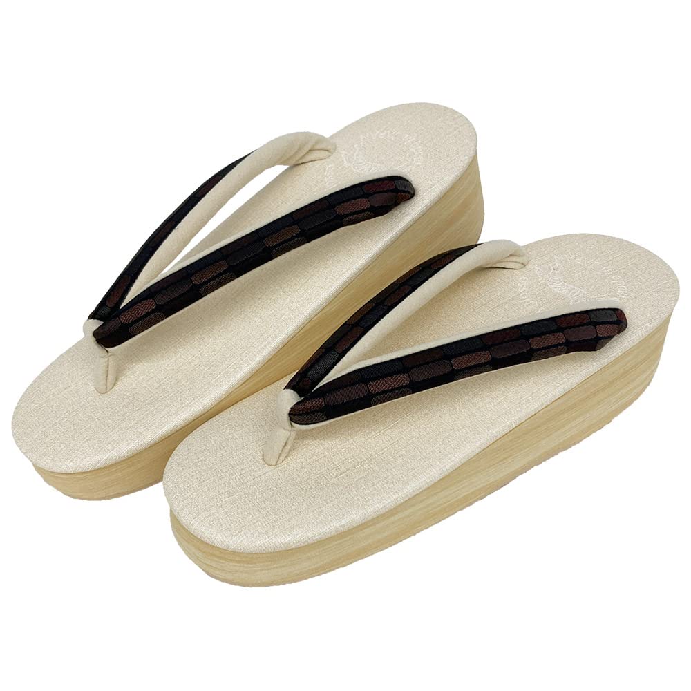 Kyoto Kimono Yuzen Karen Blosso Zori Made in Japan White x Women's Sandals, Boxed, (New Prism) (D. Brown, L)