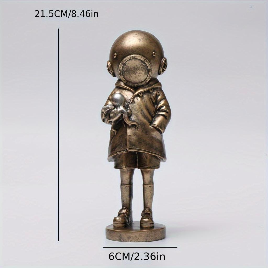 1pcs Creative Bronze Banksy DeepSea Decoration, Doodle Master Diver Loneliness & Communication Sculpture Decoration, Home Livin