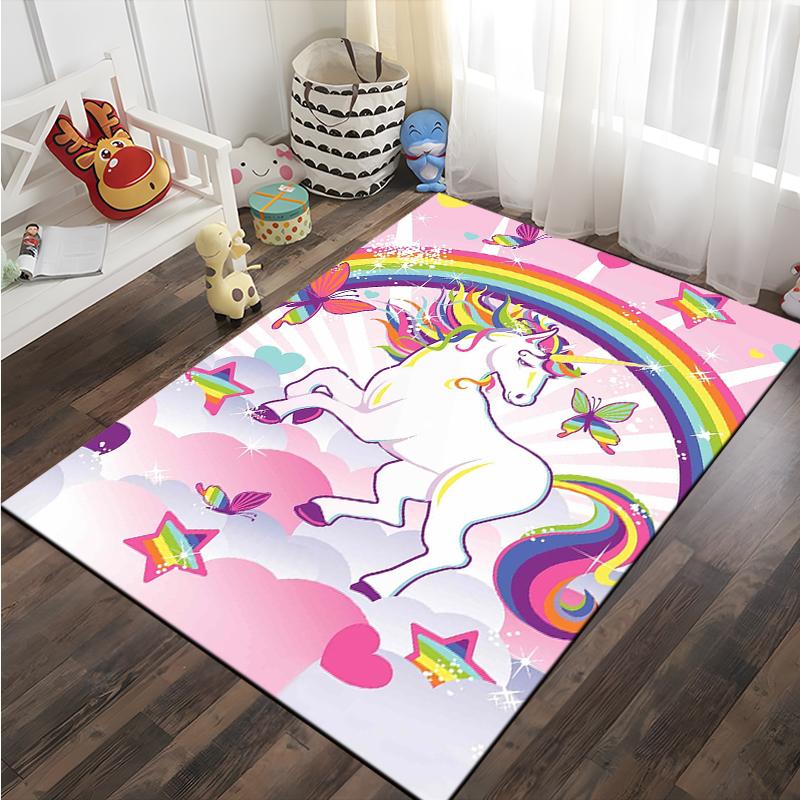 3D Cartoon Pattern Unicorn Rug Large Game Carpet Area for Living Room Kid Bedroom Sofa Kitchen Decorate Child Non slip Floor Mat