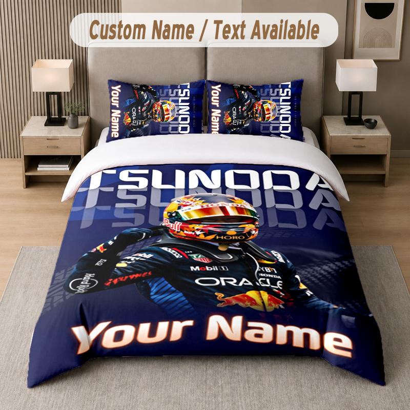 Custom Name Yuki Tsunoda 3Pcs Duvet Cover Set Personalized Text Bedding Pillowcases Bedroom