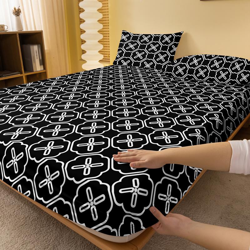 1 Simple Modern Geometry  Printed Matte Fitted Sheet, Bedroom Printed Bed Cover, Bedding (Excluding Pillowcases)