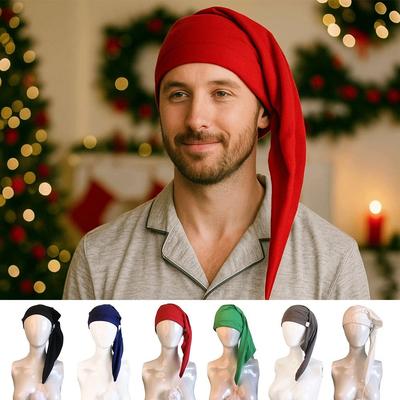 Birthday Party Gift Elastic Night Sleeping Caps with Pom Ball Adjustable Stocking Santa Cap Sleepwear Hat Women Men