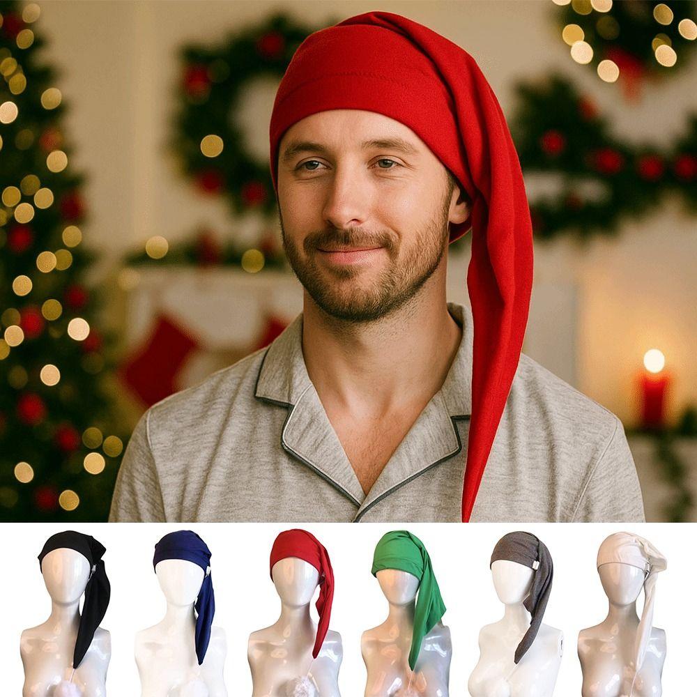 Elastic Sleepwear Hat with Pom Ball Stocking Santa Cap Night Sleeping Caps Women Men