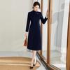 Women's Professional Wool Winter Work Coat - Mid-Length Air Hostess Overcoat