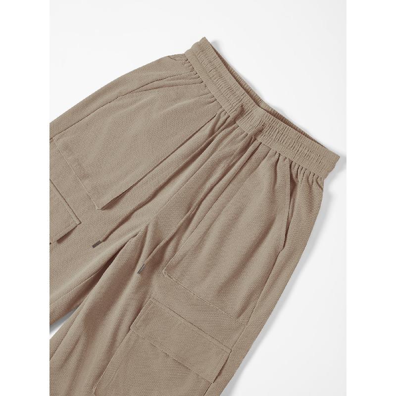 Women's Cargo Pants Spring/Summer New Wide-Leg Pants Casual Simple Tie-Waist Multi-Pocket Long Pants