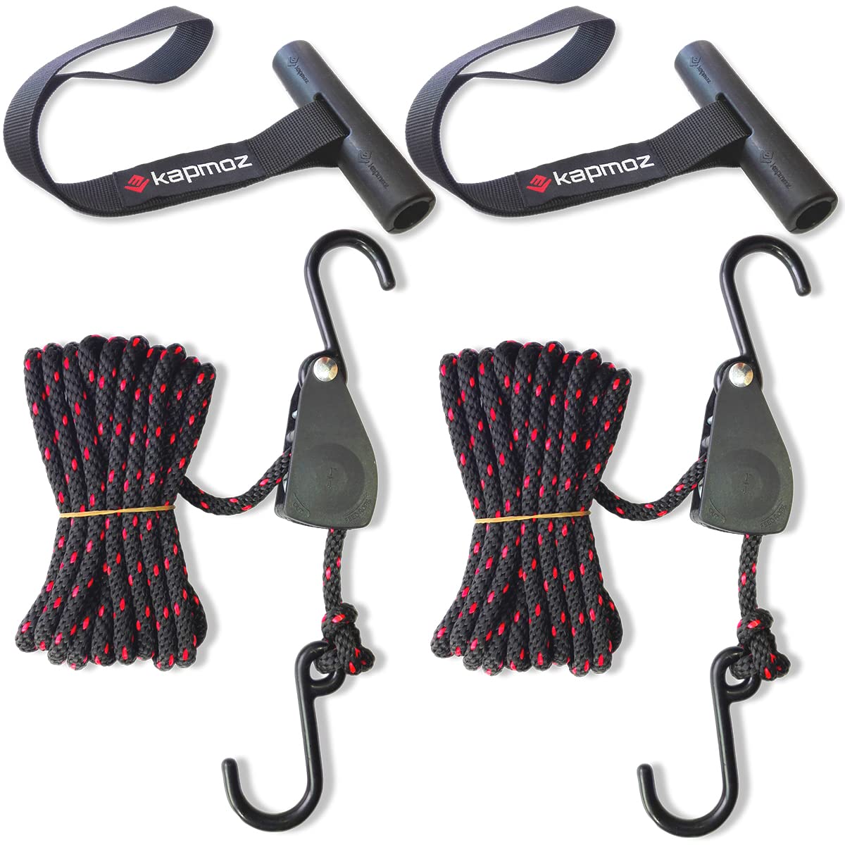 

Kayak Tie Down Bow and Stern Tie Down Loop Straps Ratchet Rope Canoe Pulley Hanger Anchor Point Tying Straps, Kit. чёрный