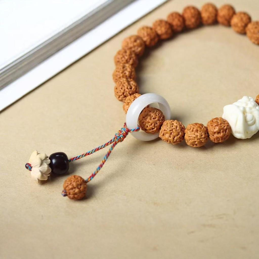 Unisex 14mm Little Vajra Bodhi Bracelet - Wenwan Buddha Prayer Beads, Ethnic Style Ornament