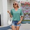 Frühling und Sommer Neue Farbblockierung Revers Kurzarm, Lockere T-Shirt Tops Damen