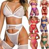 Sexy Lingerie For Women Sheer Fish Net Bra Panties Sets Underwear With Suspenders Leg Ring Thigh-Highs Garter Belt For Stockings