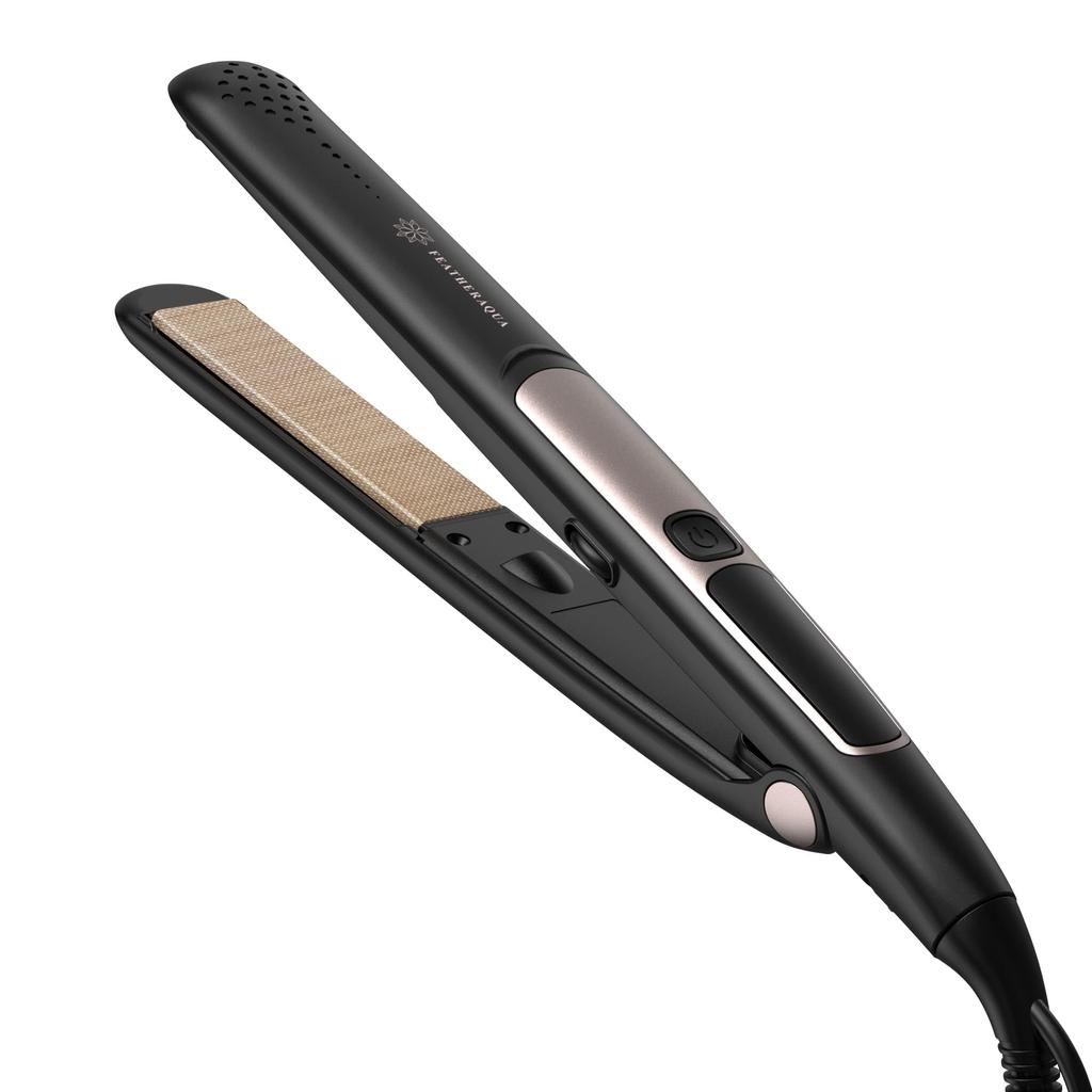 Žehlička Feather Aqua Straight Iron Pro Silk Plate MCH Rychlé nahřívání Ionizační kompatibilní se zahraničím Nastavení teploty LED displej Tepelně odolné pouzdro pro domácnost