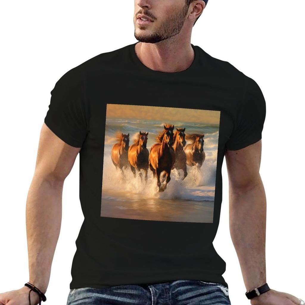 Horses Galloping on the Beach TShirt Casual Daily Outfit TShirt